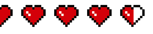 Eine Illustration in 8bit-Optik: fünf Herzen, von denen einer nur noch halb gefüllt ist