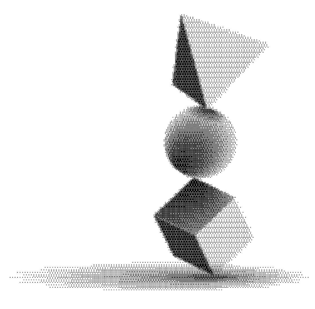 Eine Illustration im Pixelstil dreier aufeinander balancierender Bauklötze