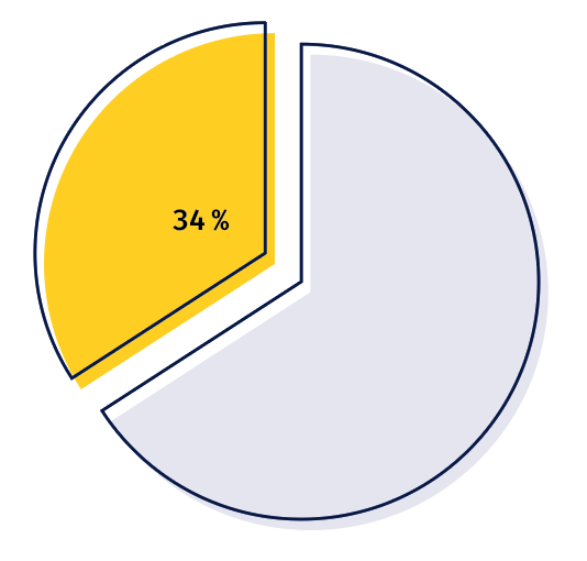 Grafik eines Kreisdiagramms, von welchem 34% hervorgehoben und gelb gekennzeichnet sind