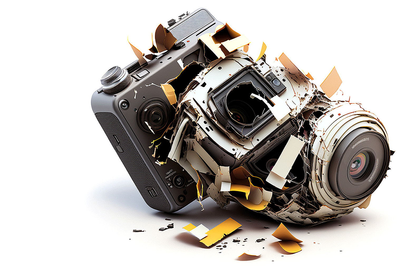 Eine KI-generierte Abbildung einer auseinanderfallenden Kamera