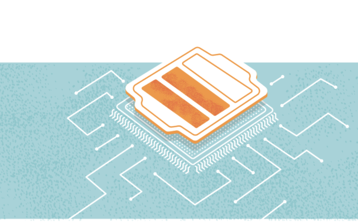 Illustration eines Batteriesymbols auf einem Mikrochip, dazu ein Logo, das für die Sicherheitslücke Meltdown steht (Wappen, das zu schmelzen scheint).