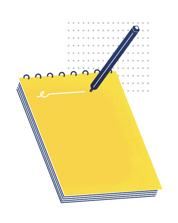 Illustration eines Notizblocks und eines Stifts, der darauf schreibt